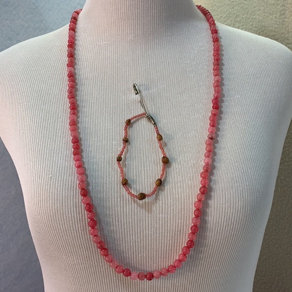 Pink Tones Glass Bead Necklace & Bracelet Set - Picture 5 of 12